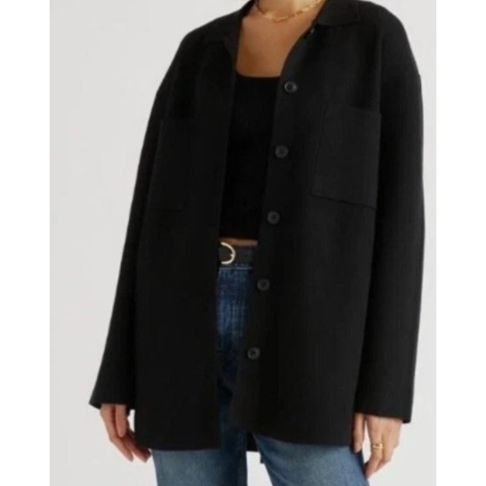 Quince Eco-Knit Milano stitch Oversized Shirt Jacket Black Size Small
